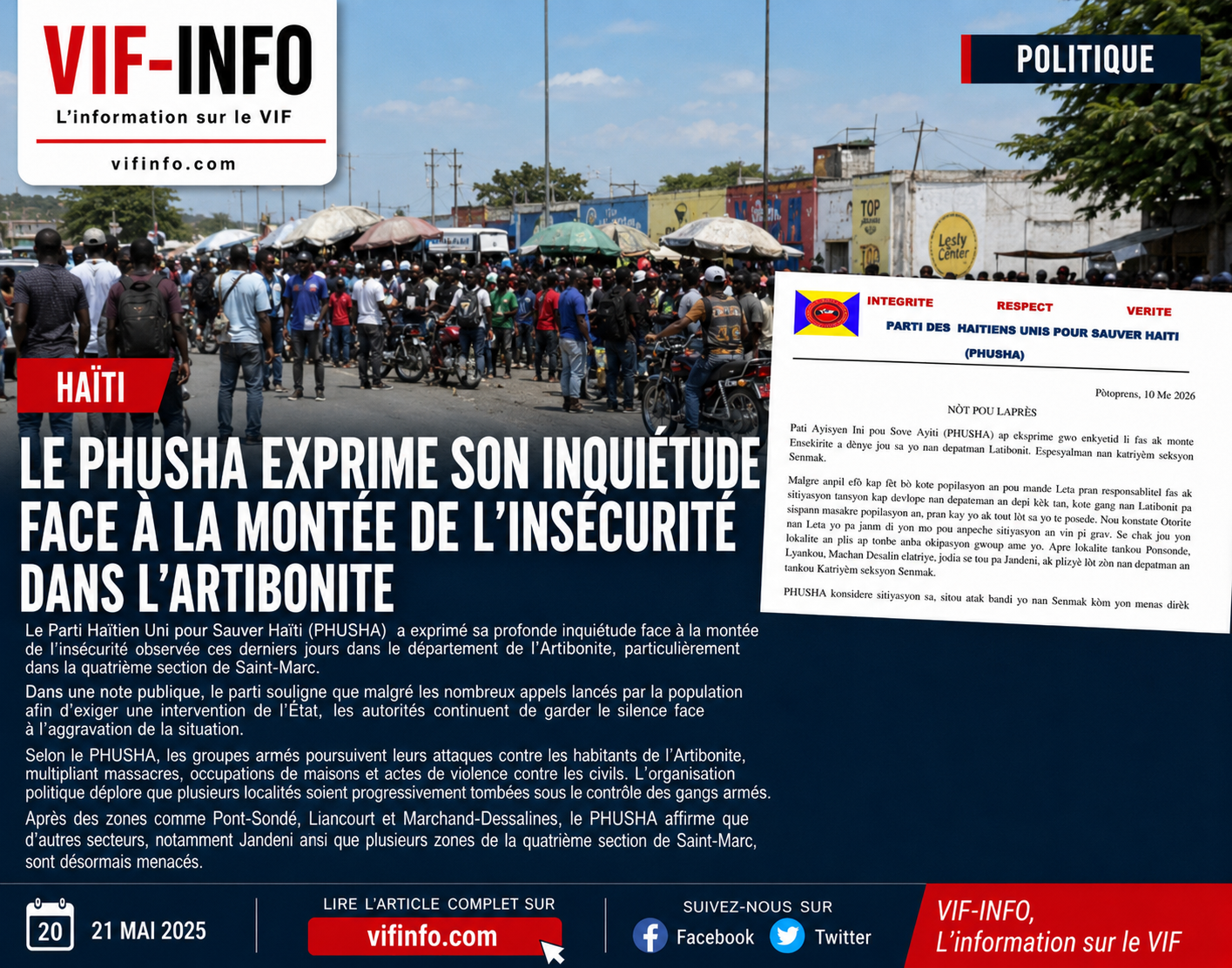 Le PHUSHA exprime son inquiétude face à la montée de l’insécurité dans l’Artibonite